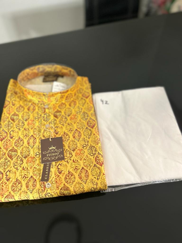 Mustard Yellow Color Festive Wear Kurta Pajama Set