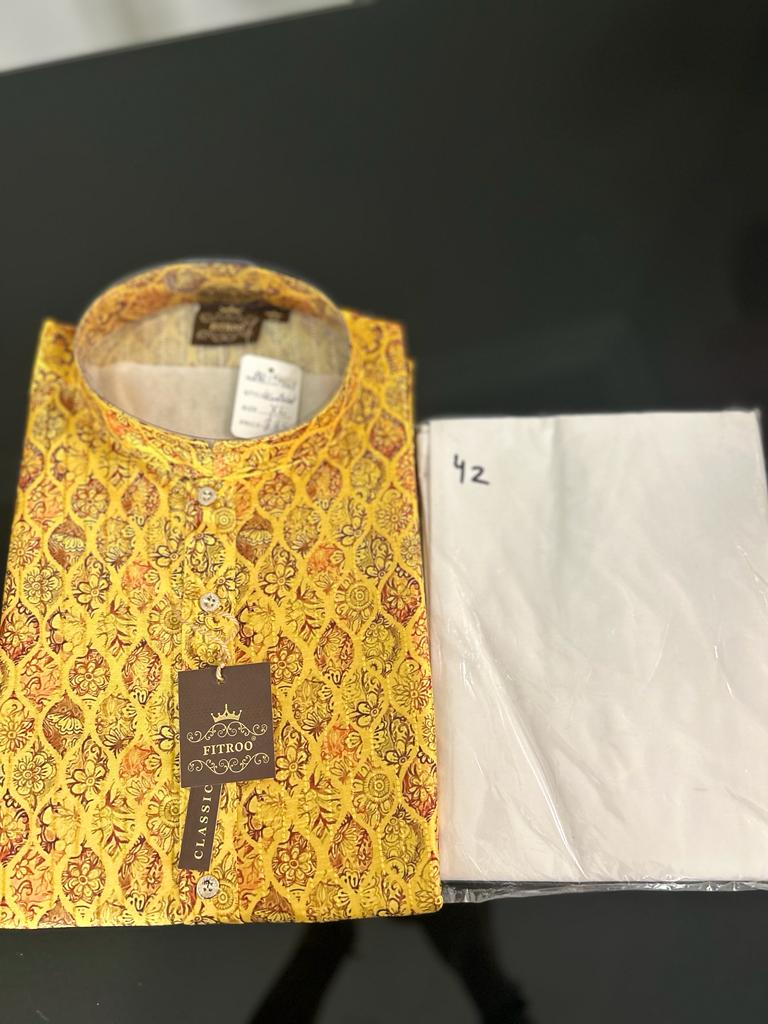 Mustard Yellow Color Festive Wear Kurta Pajama Set