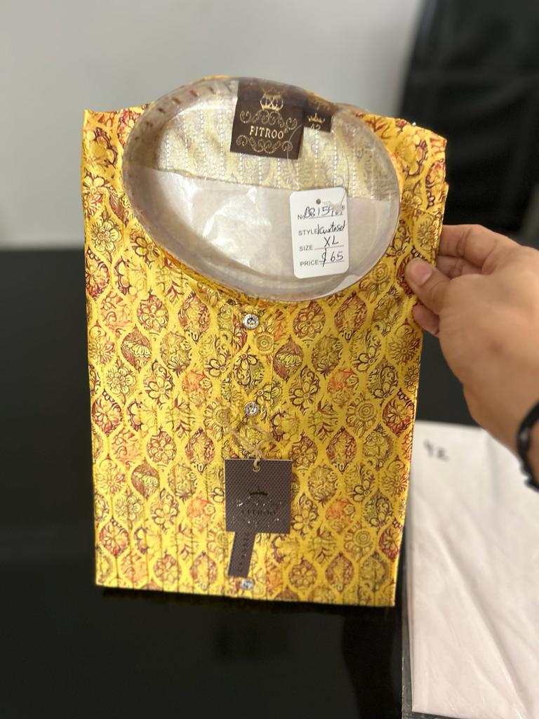Mustard Yellow Color Festive Wear Kurta Pajama Set