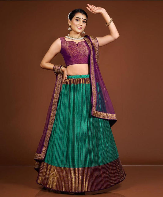 Bobby Couture - Trendy Crushed Silk Lehenga in SeaGreen