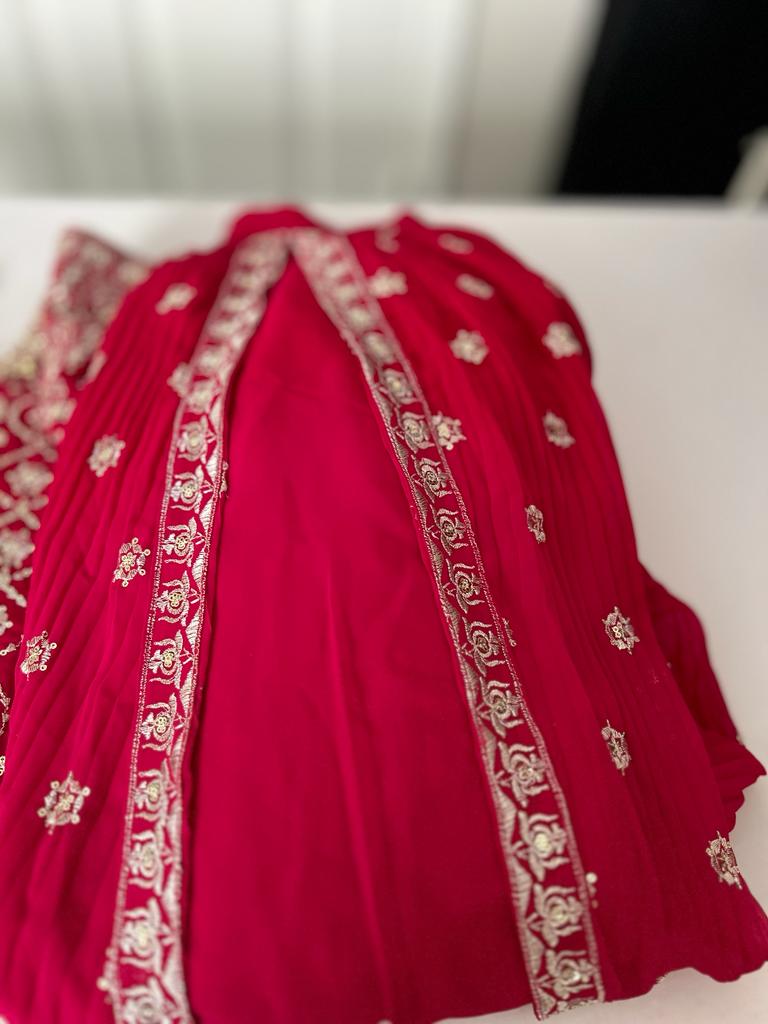 Lehenga- RaniPink in Trendy Divided Pattern in skirt
