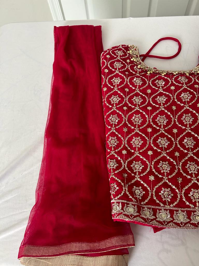 Lehenga- RaniPink in Trendy Divided Pattern in skirt
