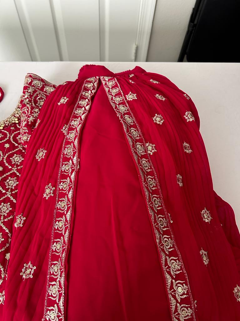 Lehenga- RaniPink in Trendy Divided Pattern in skirt