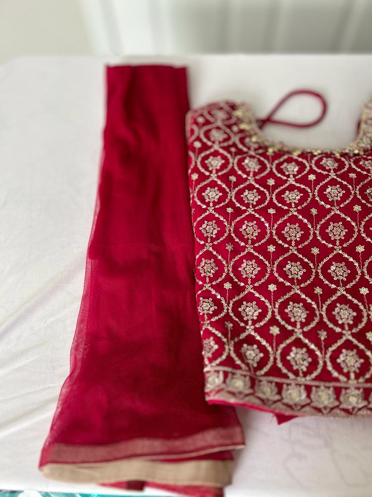 Lehenga- RaniPink in Trendy Divided Pattern in skirt