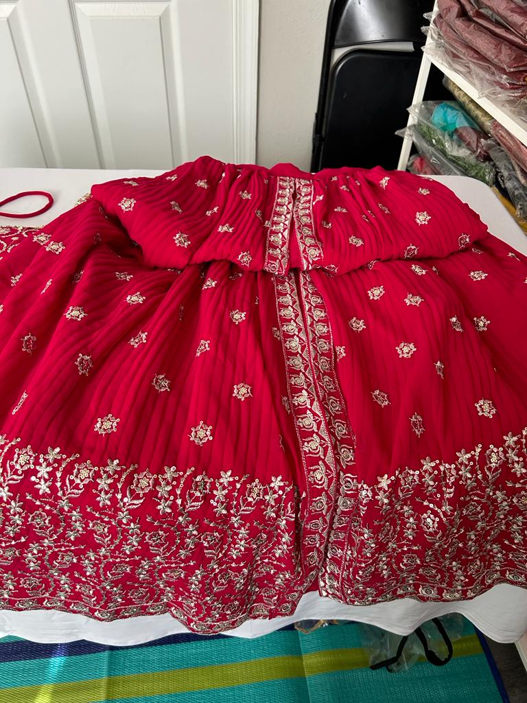 Lehenga- RaniPink in Trendy Divided Pattern in skirt