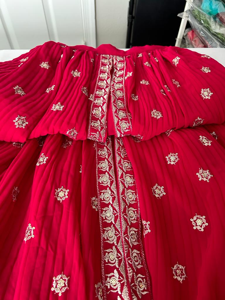 Lehenga- RaniPink in Trendy Divided Pattern in skirt