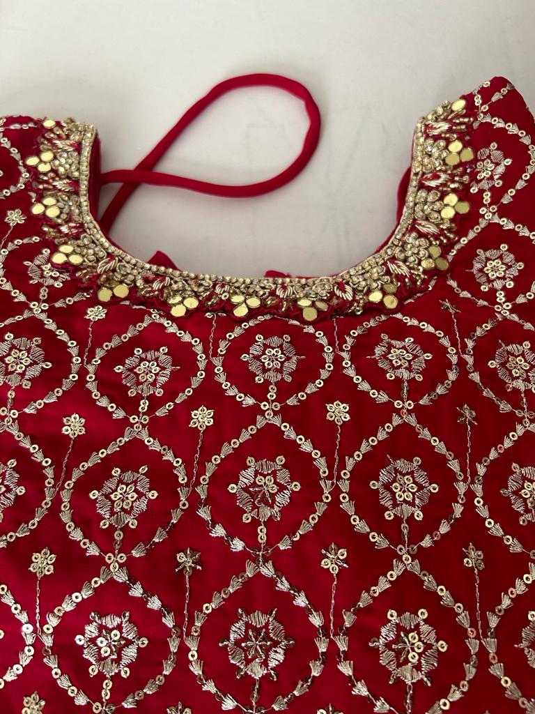 Lehenga- RaniPink in Trendy Divided Pattern in skirt