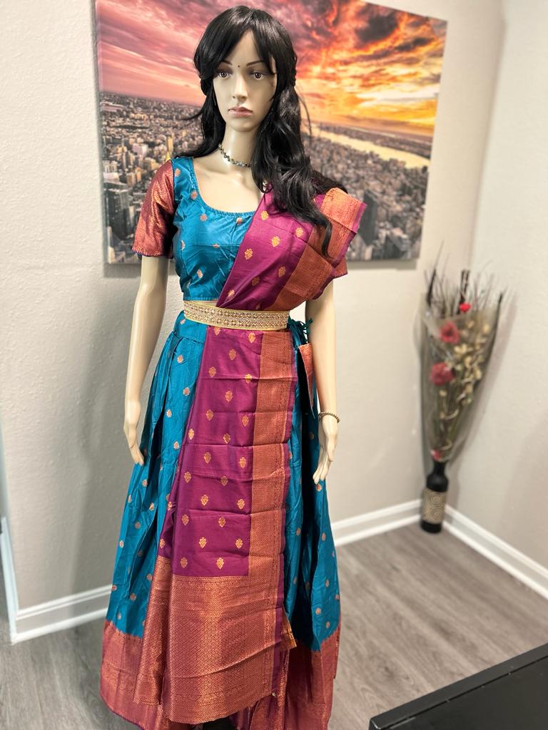 Bobby Couture - Peacock Blue Copper Zari Lehenga