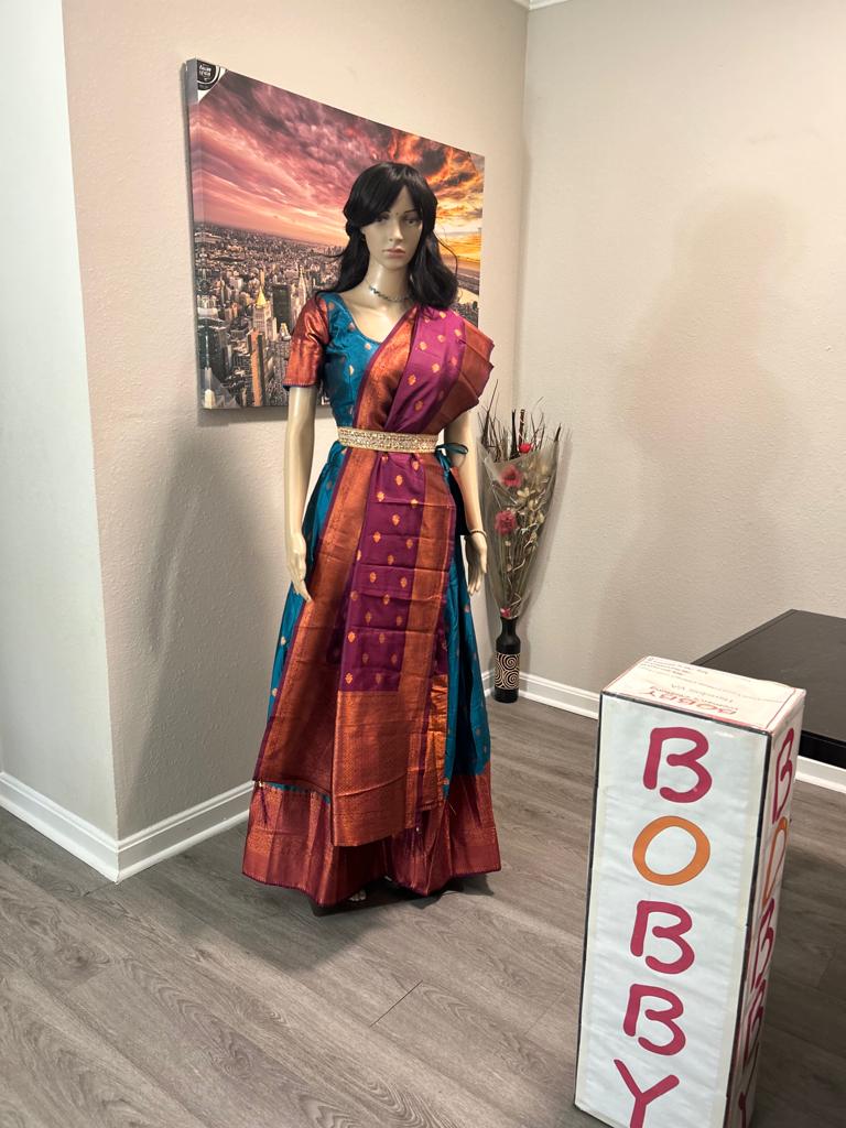 Bobby Couture - Peacock Blue Copper Zari Lehenga