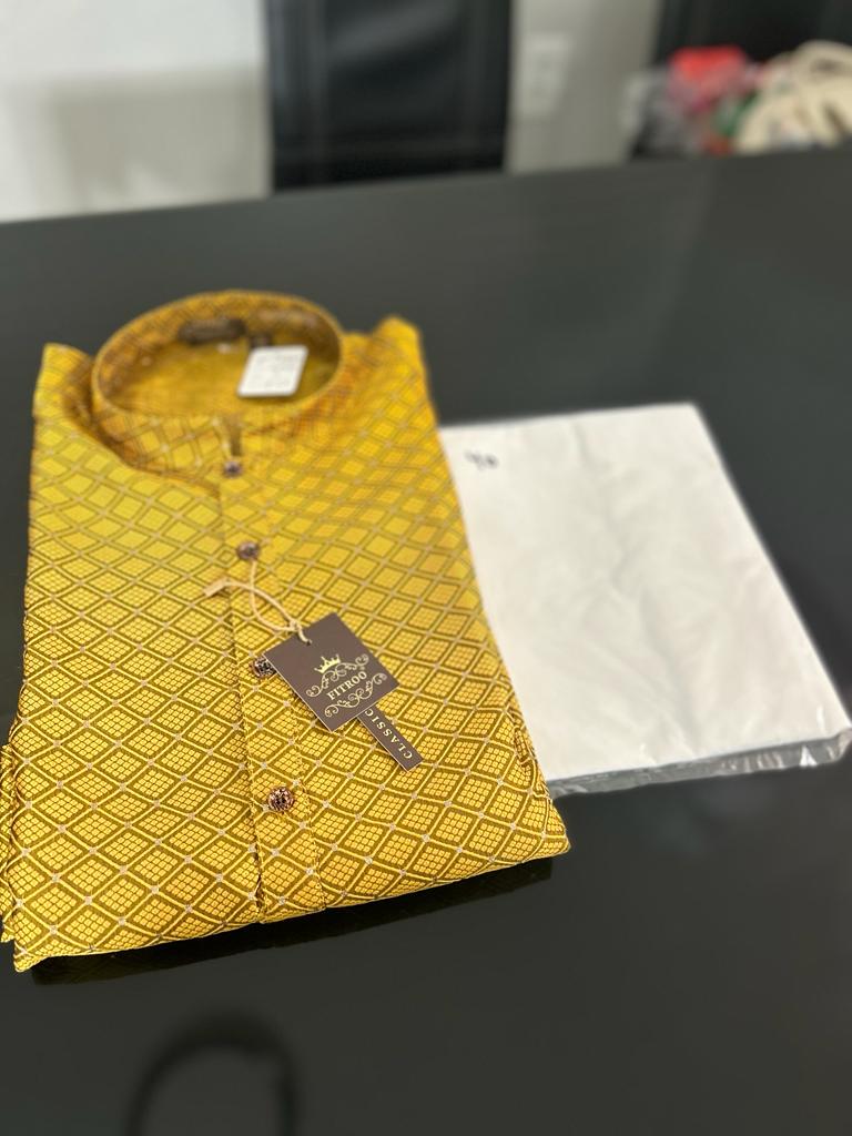 Golden Yellow Color Festive Wear Kurta Pajama Set