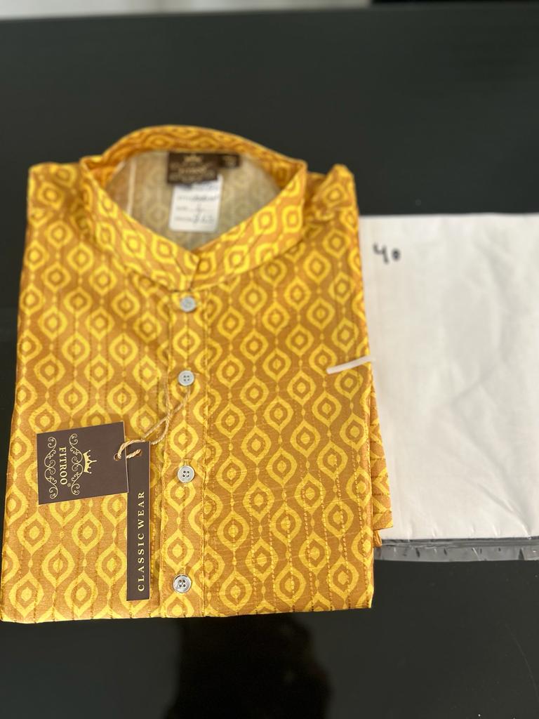 Gold Yellow Color Festive Wear Kurta Pajama Set