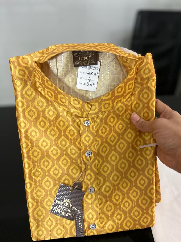 Gold Yellow Color Festive Wear Kurta Pajama Set