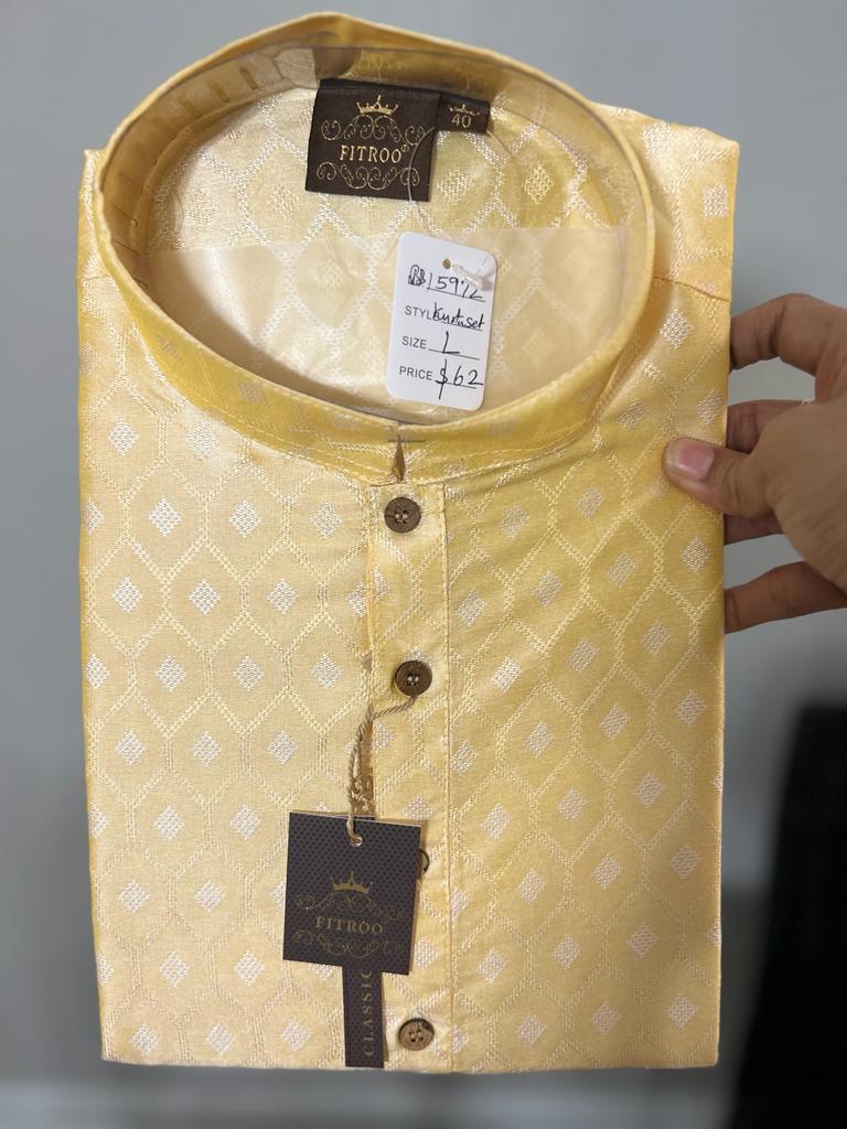 Pastel Yellow Color Festive Wear Kurta Pajama Set