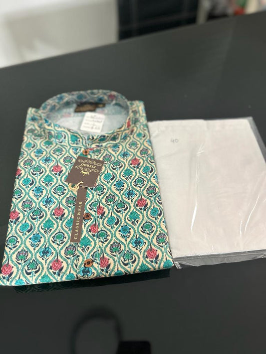 Sea Green Color Festive Wear Kurta Pajama Set