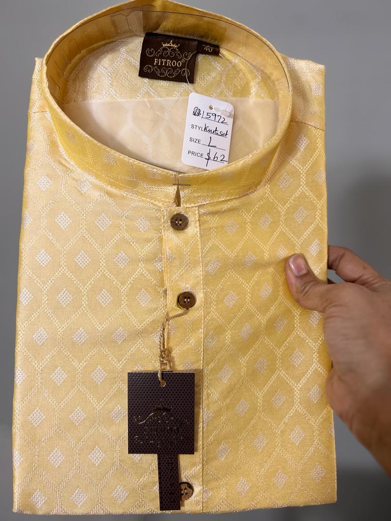 Pastel Yellow Color Festive Wear Kurta Pajama Set