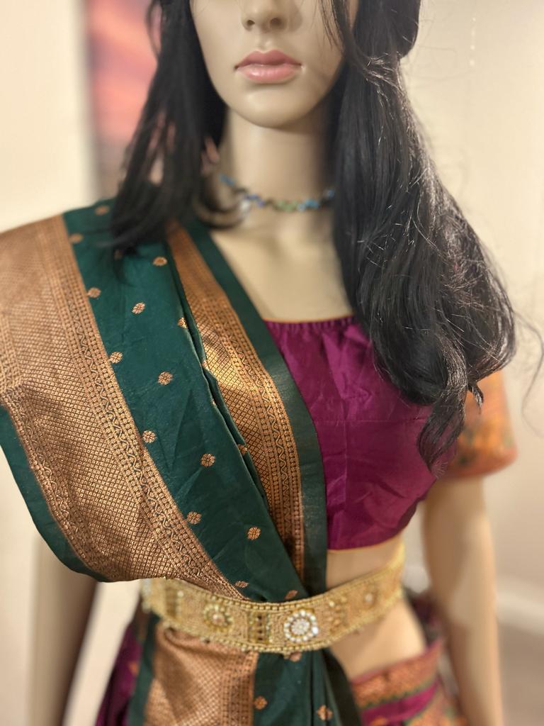 Bobby Couture - Magenta with Bottle green Silk Lehenga