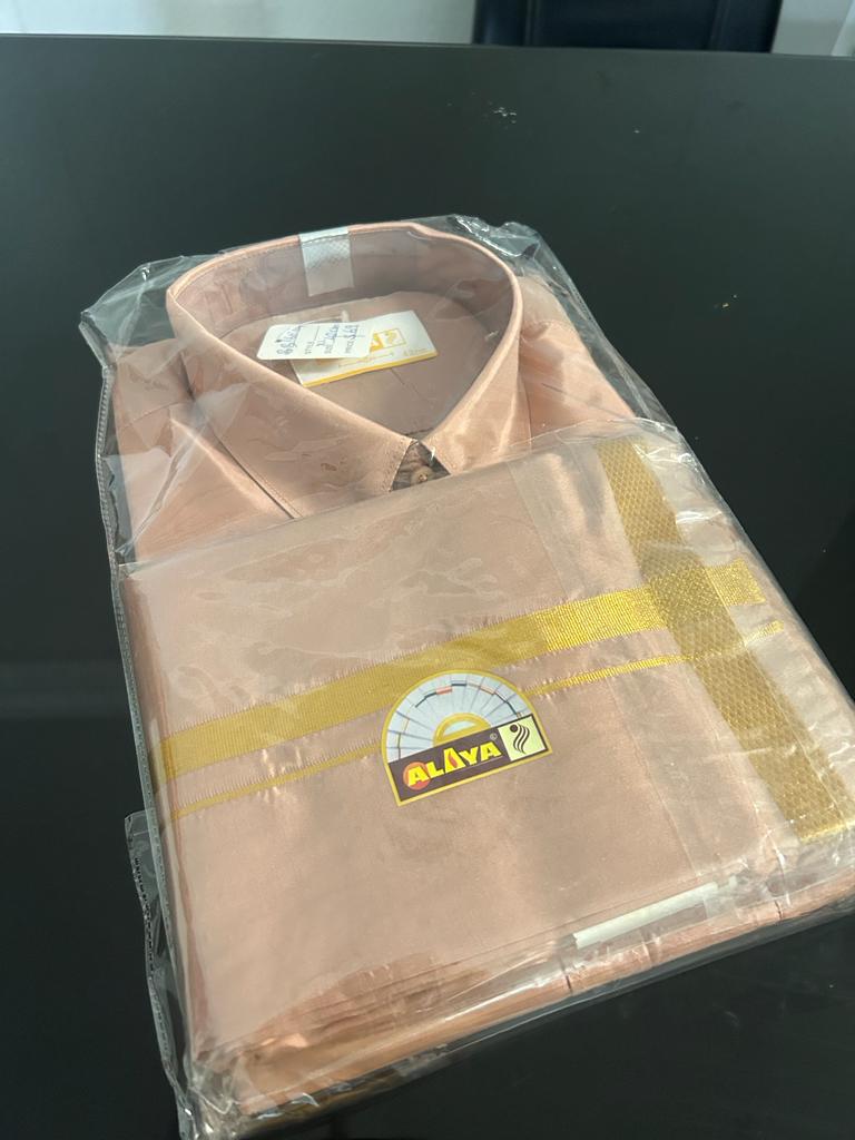 Rosegold Silk Shirt with Rosegold Silk Dhoti set