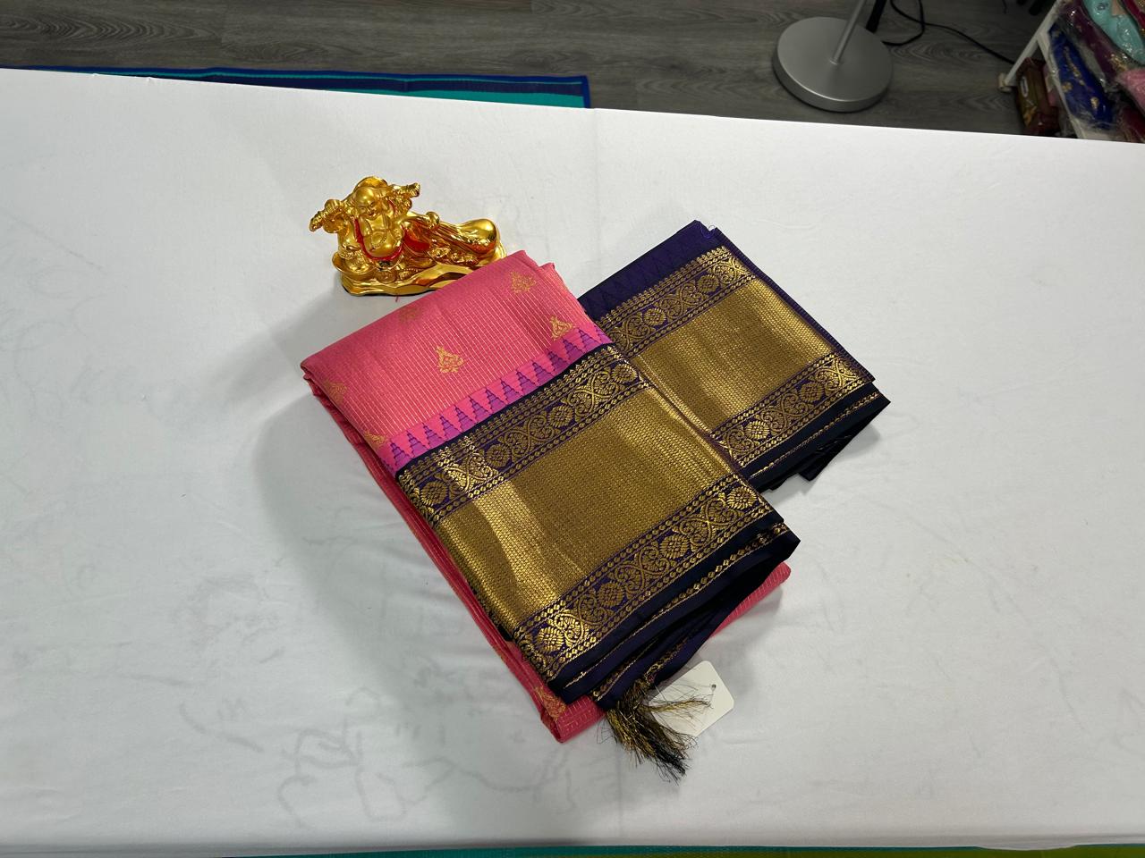 Pure Kanchipuram Silk Saree- PaneerRose Pink Shade with Purple