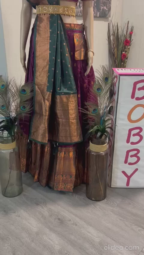 Bobby Couture - Magenta with Bottle green Silk Lehenga